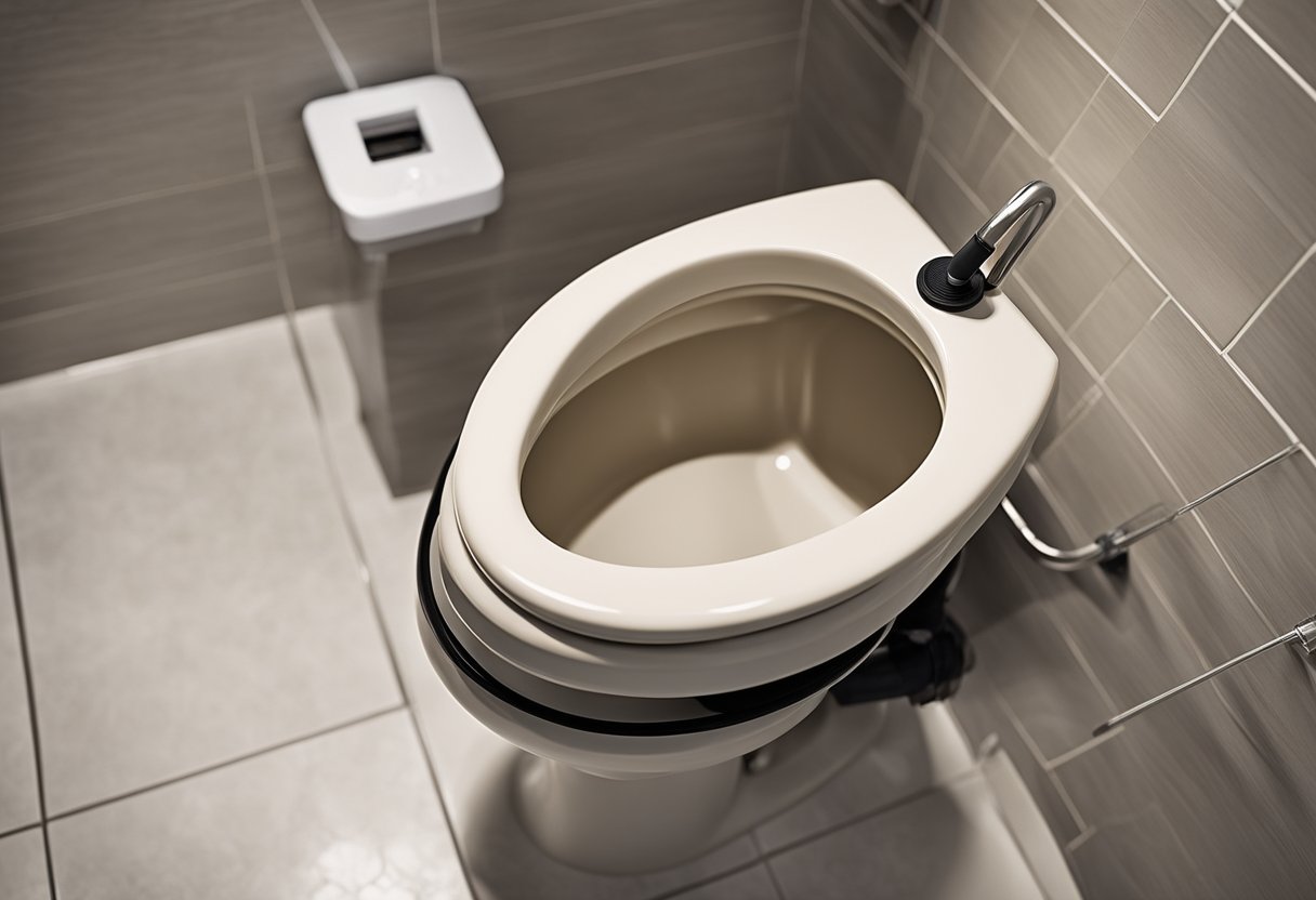 A toilet trap with a curved pipe leading from the toilet bowl to the drain pipe, allowing for efficient waste removal