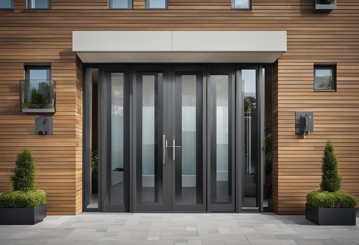 A variety of balcony doors, including sliding, French, and bi-fold, are showcased with their unique features like security locks and energy-efficient glass