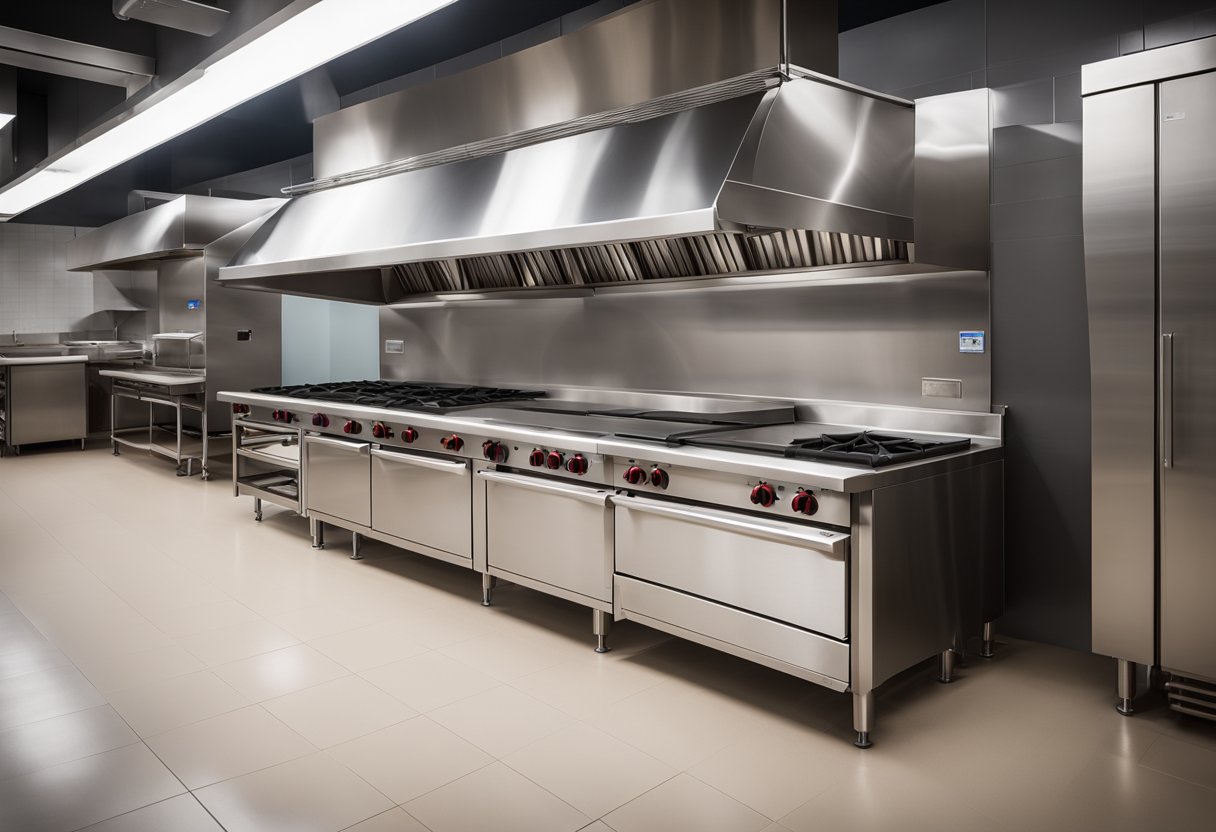 A sleek, stainless steel commercial kitchen hood, with proper ventilation and compliance features, ensuring optimal performance