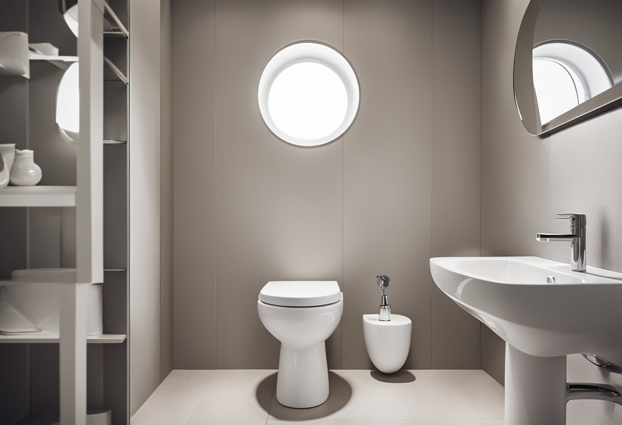 A small, simple toilet with basic white fixtures and neutral-colored walls. A budget-friendly design with clean lines and minimal decoration