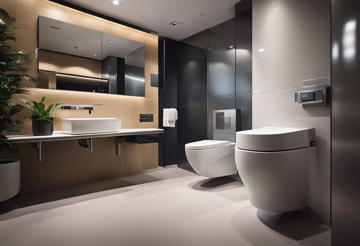 A modern toilet with sleek fixtures and accessible design features