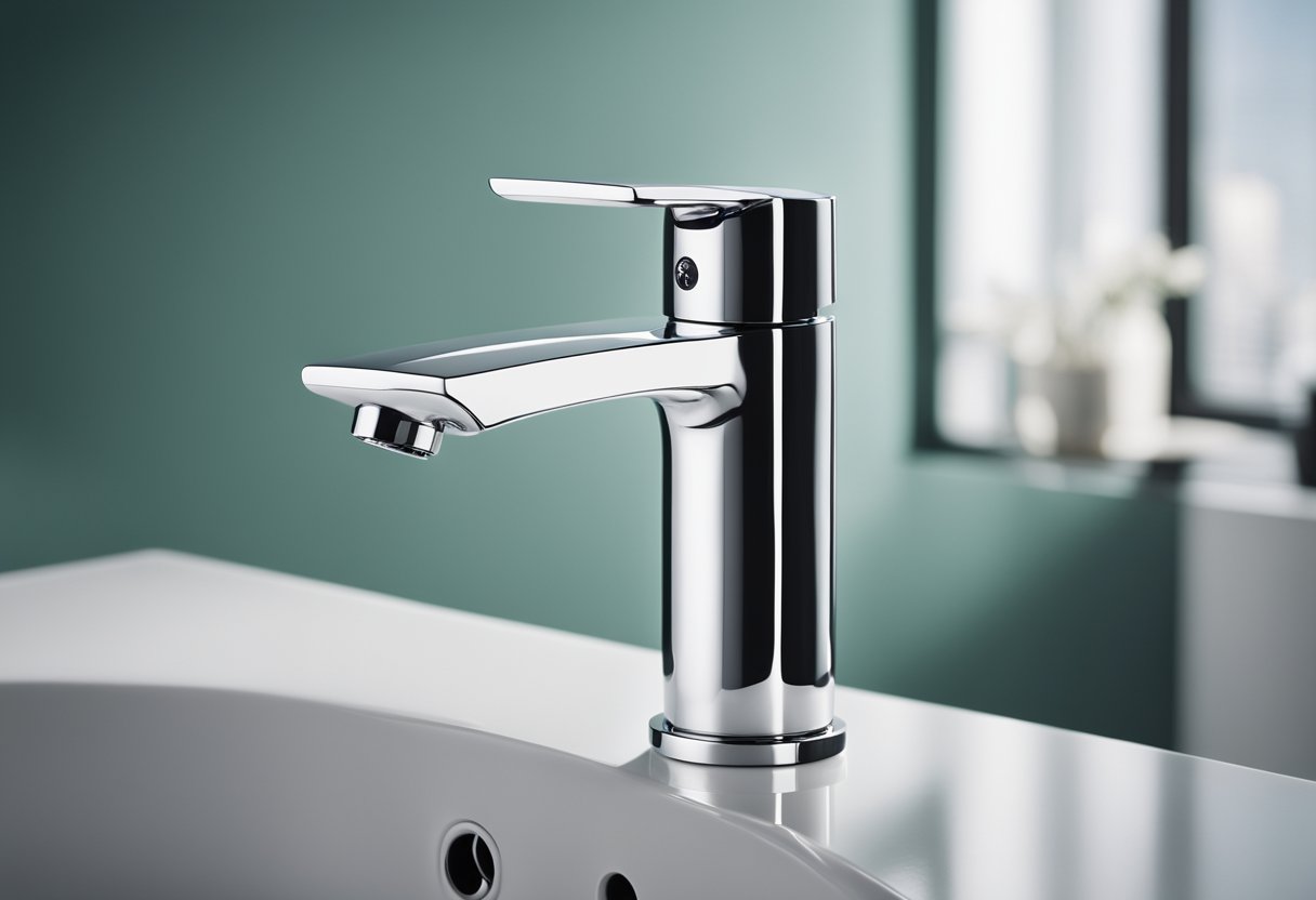 A sleek, modern toilet tap with a curved spout and single lever handle, set against a clean, minimalist backdrop