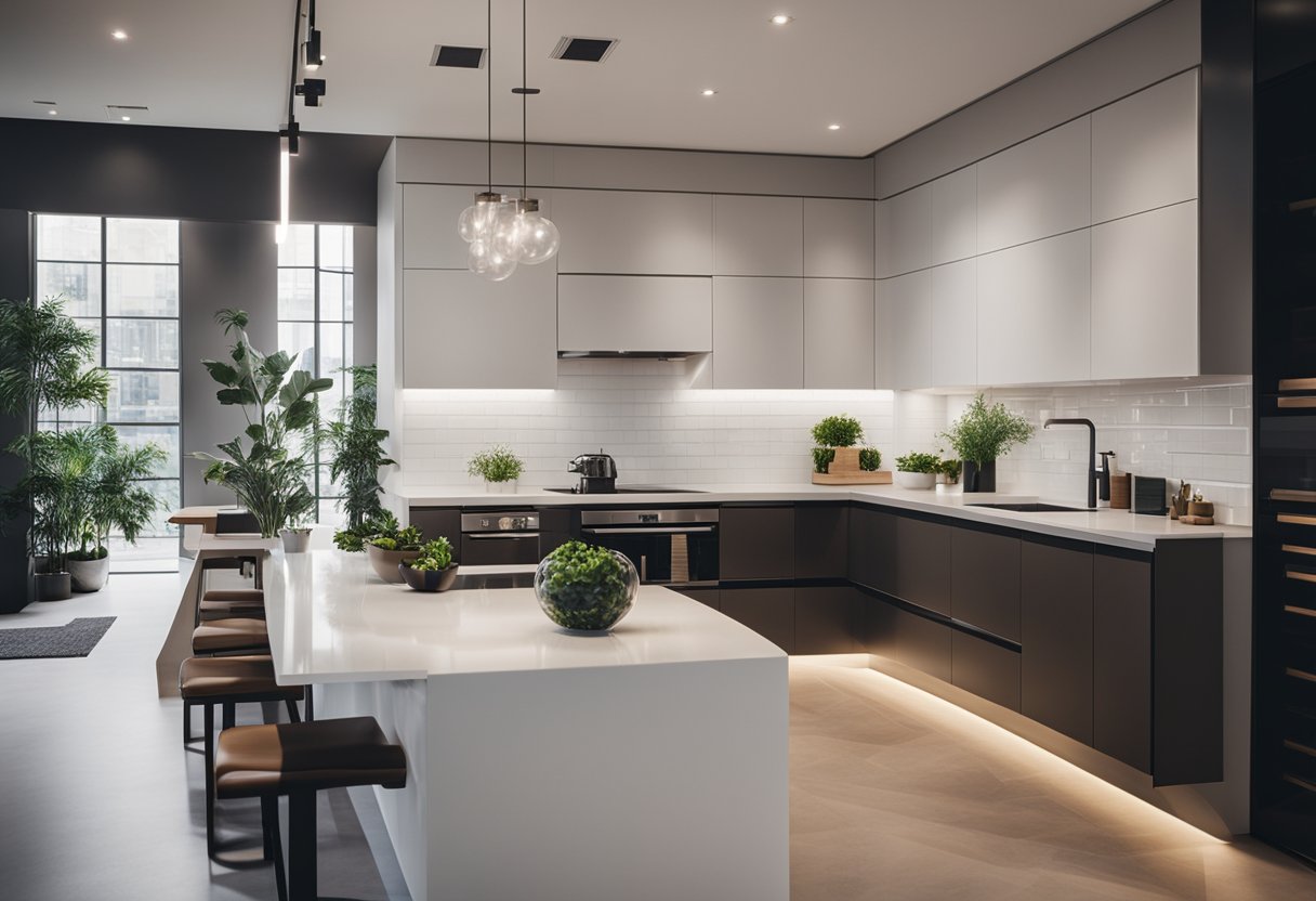A modern kitchen with sleek, innovative designs showcasing functionality and style
