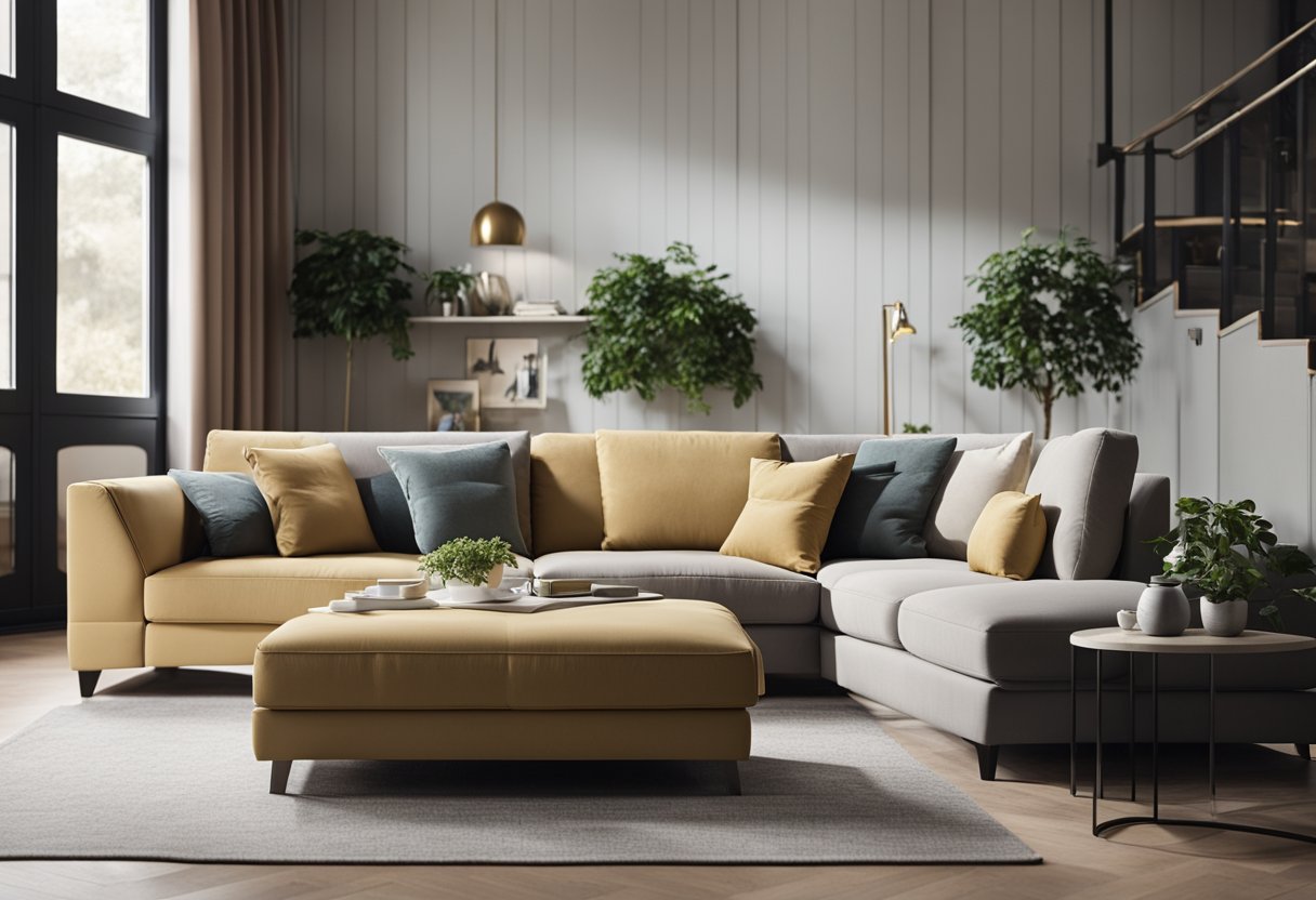 An L-shaped sofa fits snugly in a small living room, maximizing space. The design features clean lines and modern upholstery