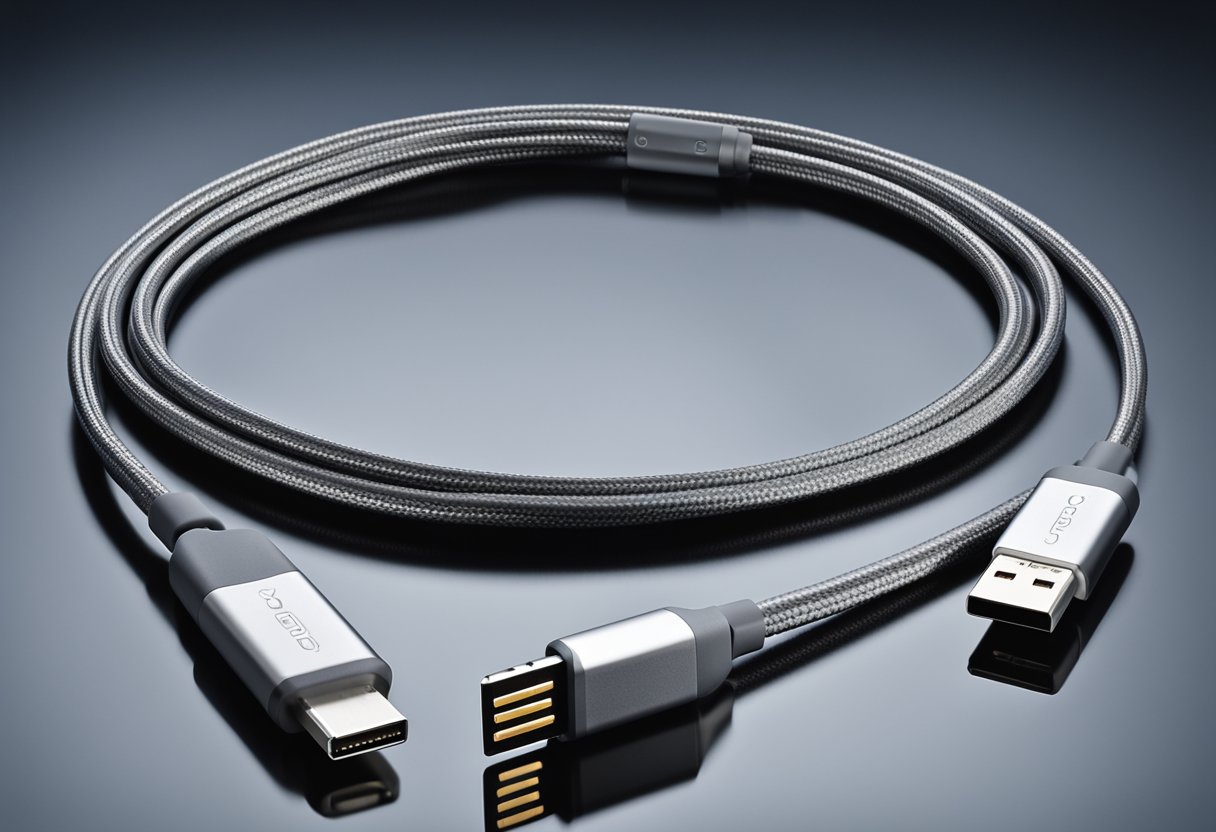 A USB-A and USB-C cable side by side, with clear visual differences in size and shape. The USB-A cable has a rectangular connector, while the USB-C cable has a smaller, oval-shaped connector