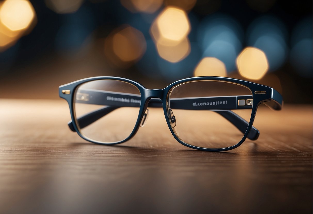 A pair of modern bifocal glasses, showcasing the seamless integration of two distinct lens prescriptions, with a clear and visible division between the two sections