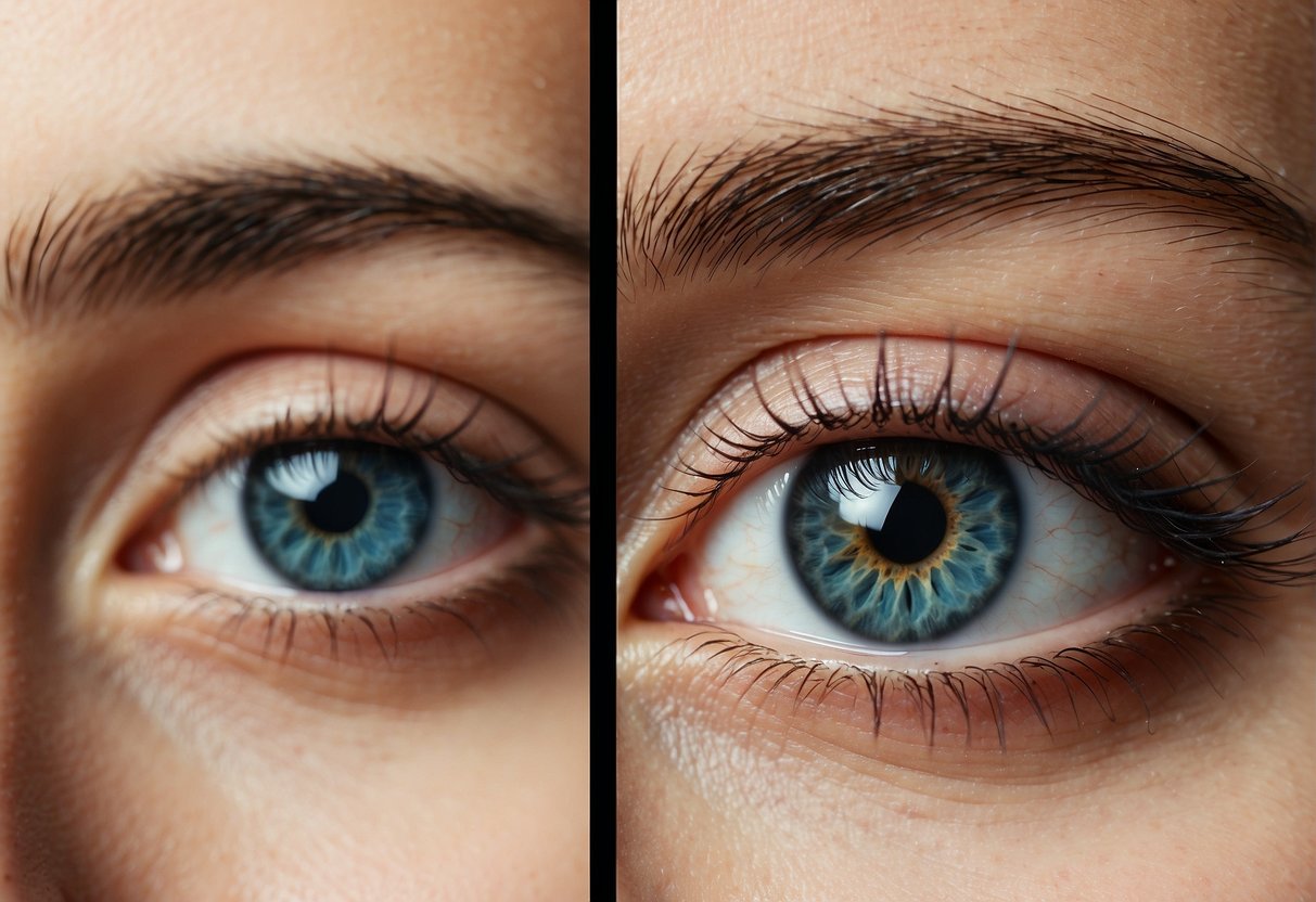 A pair of eyes, one on the right side and one on the left side, facing each other