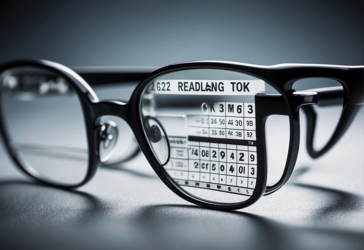 A chart displaying reading glasses strength levels with clear, easy-to-read labels and a range of numbers from low to high