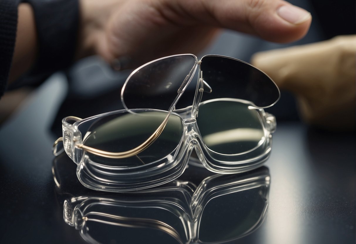 Glasses lenses being polished and buffed to remove scratches by a professional repair technician