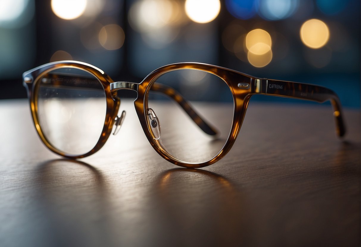 A pair of eyeglasses with a clear, glossy coating that minimizes glare and reflections, extending the lifespan of the lenses
