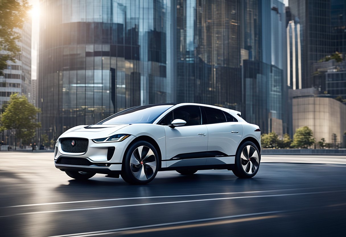 The Jaguar I-Pace glides through a futuristic cityscape, its sleek lines and electric power symbolizing the forefront of the EV revolution