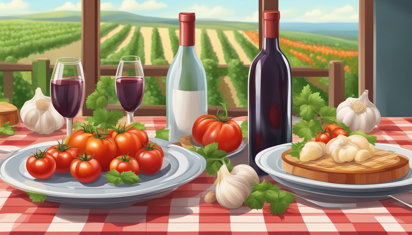 Tables set with checkered tablecloths, wine bottles on display, aroma of garlic and tomatoes in the air
