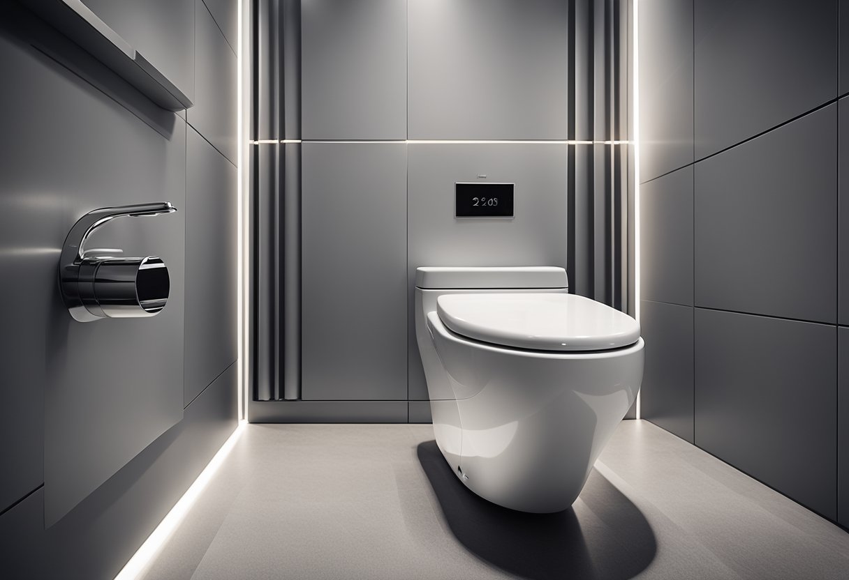 A sleek, modern toilet design with smooth, minimalist lines and chrome finishing touches