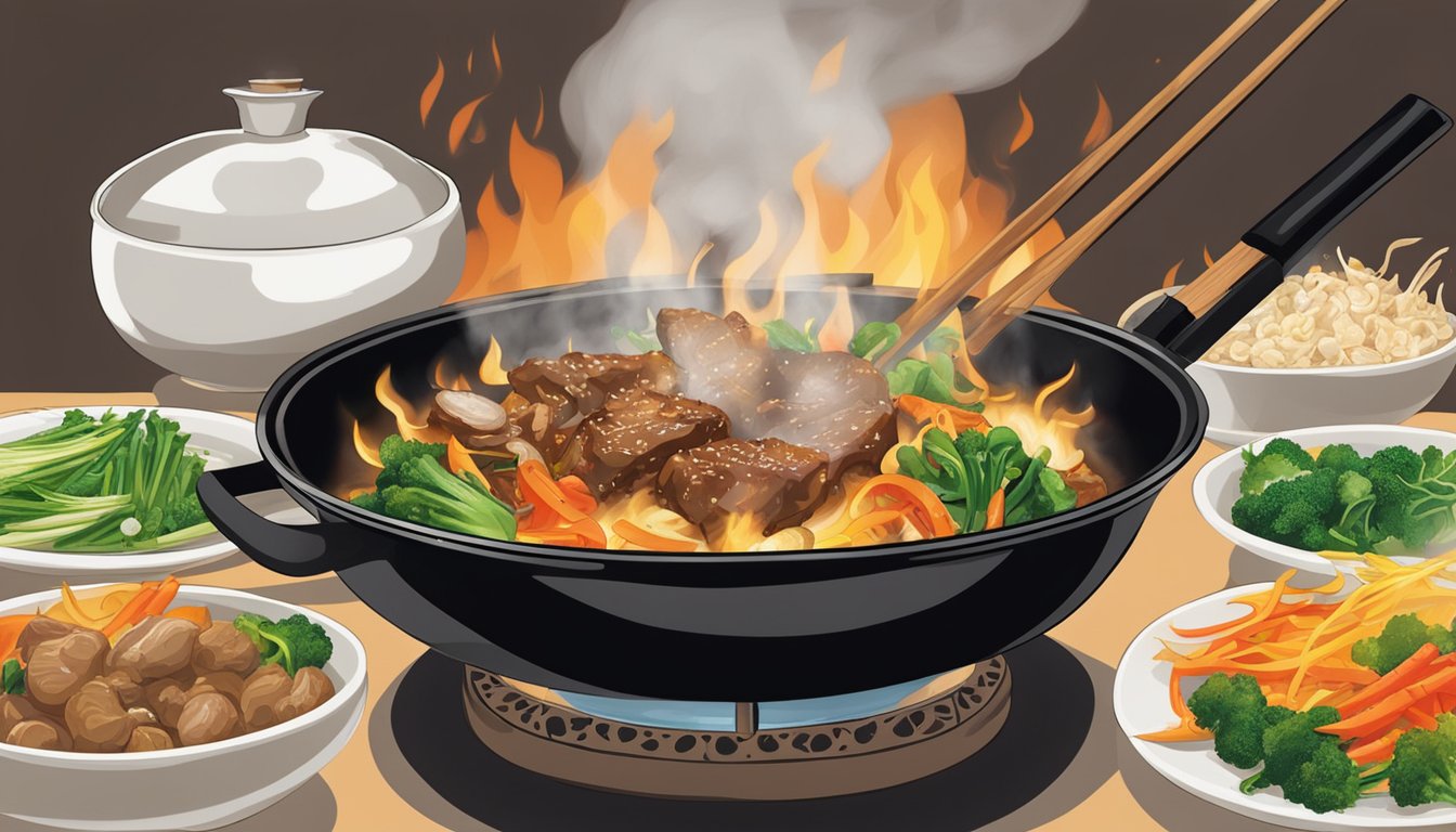 A sizzling wok tosses up fragrant garlic and ginger, as flames dance under tender chunks of sizzling pork and crispy vegetables at Kok Sen restaurant