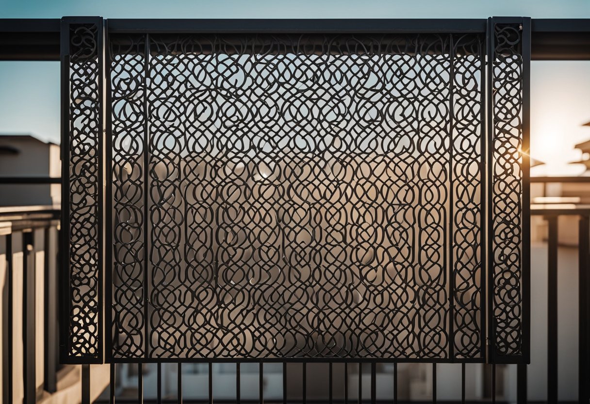 A sleek metal grill design adorns a balcony, combining safety, functionality, and decorative elements