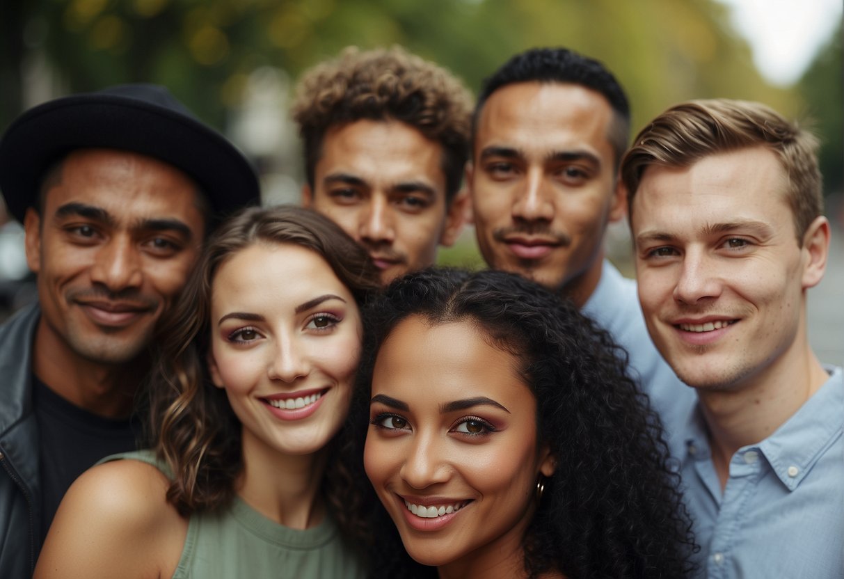 A diverse group of people with hazel eyes engage in cultural and social activities, showcasing their unique and varied backgrounds