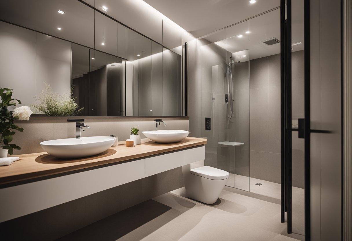 A clean, modern toilet with sleek lines and a simple, functional design. The toilet is surrounded by a spacious, well-lit bathroom with minimalist decor
