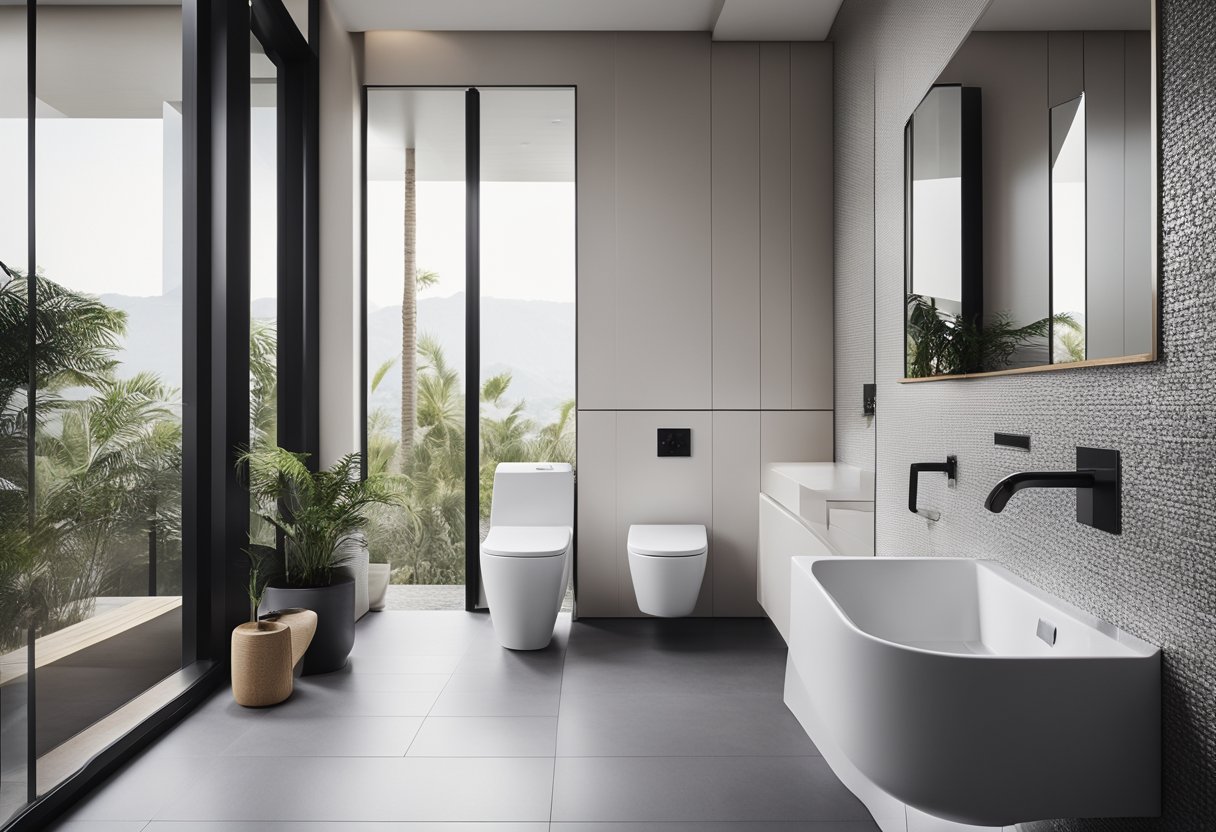 A modern toilet with a sleek window design, allowing natural light to filter in and enhancing the aesthetics and functionality of the space