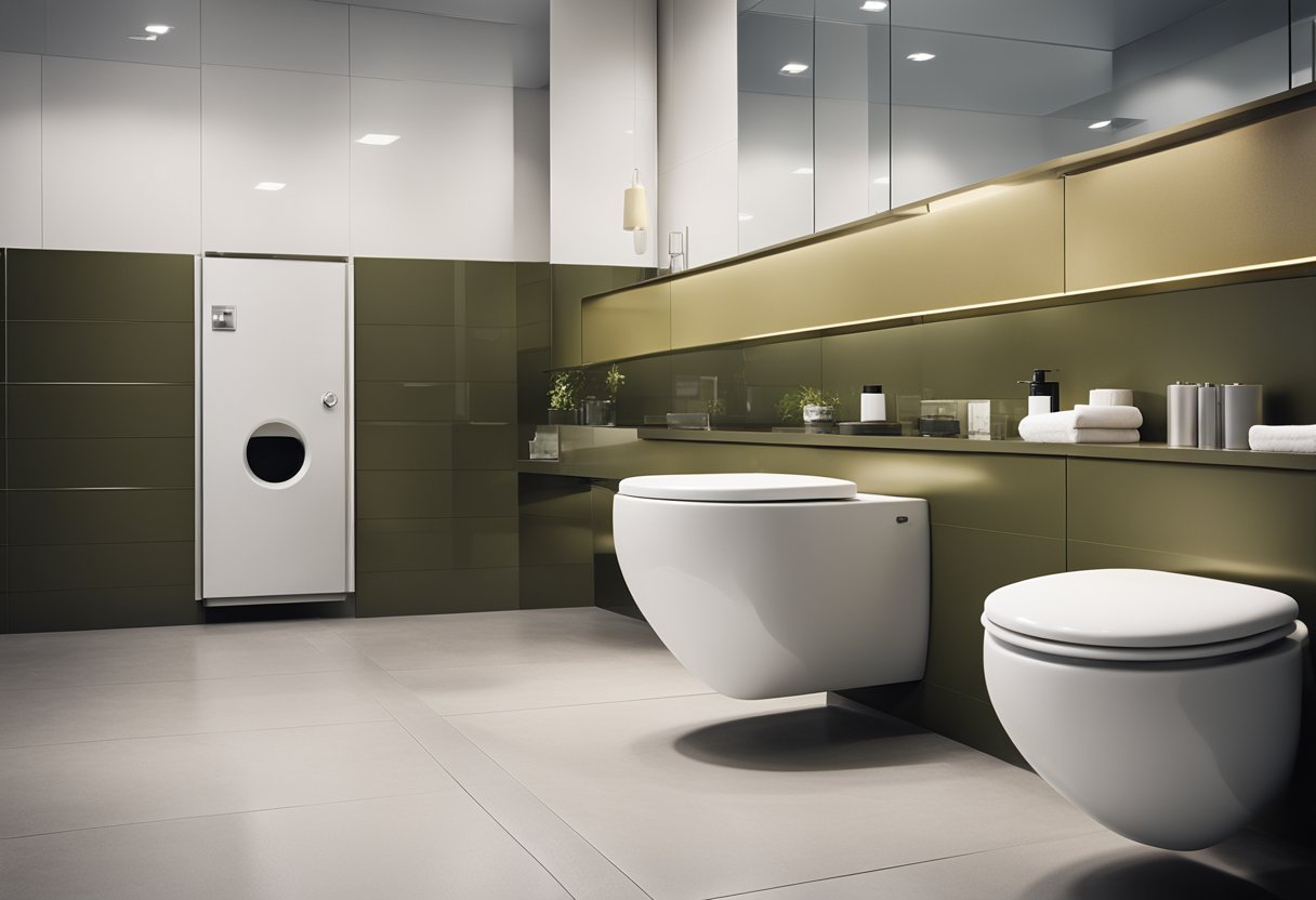 A modern toilet with sleek lines and accessible features, following design guidelines for functionality and comfort