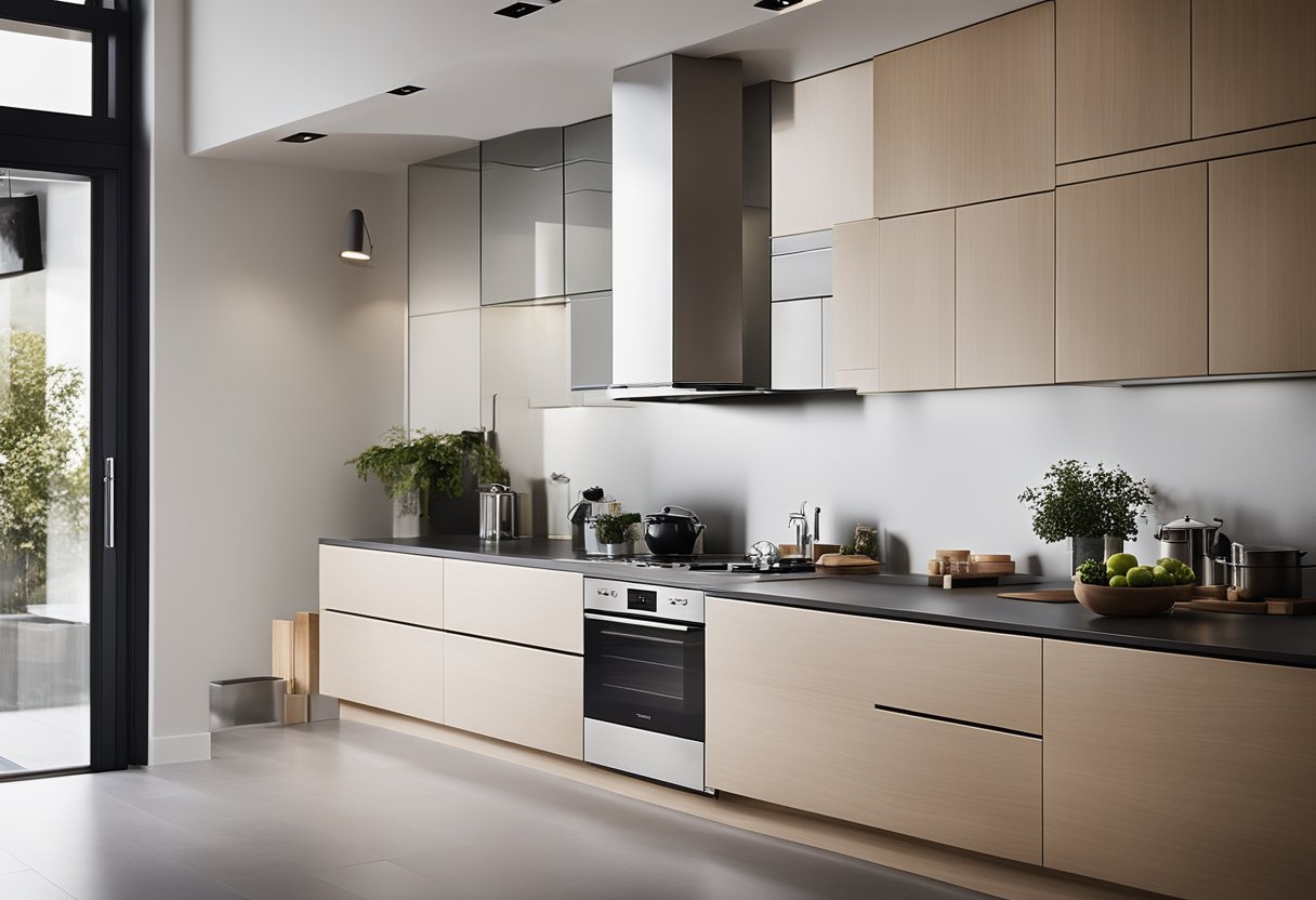 A clean, modern kitchen with sleek cabinets, a stylish island, and integrated appliances. The space is bathed in natural light, highlighting the elegant finishes and functional layout