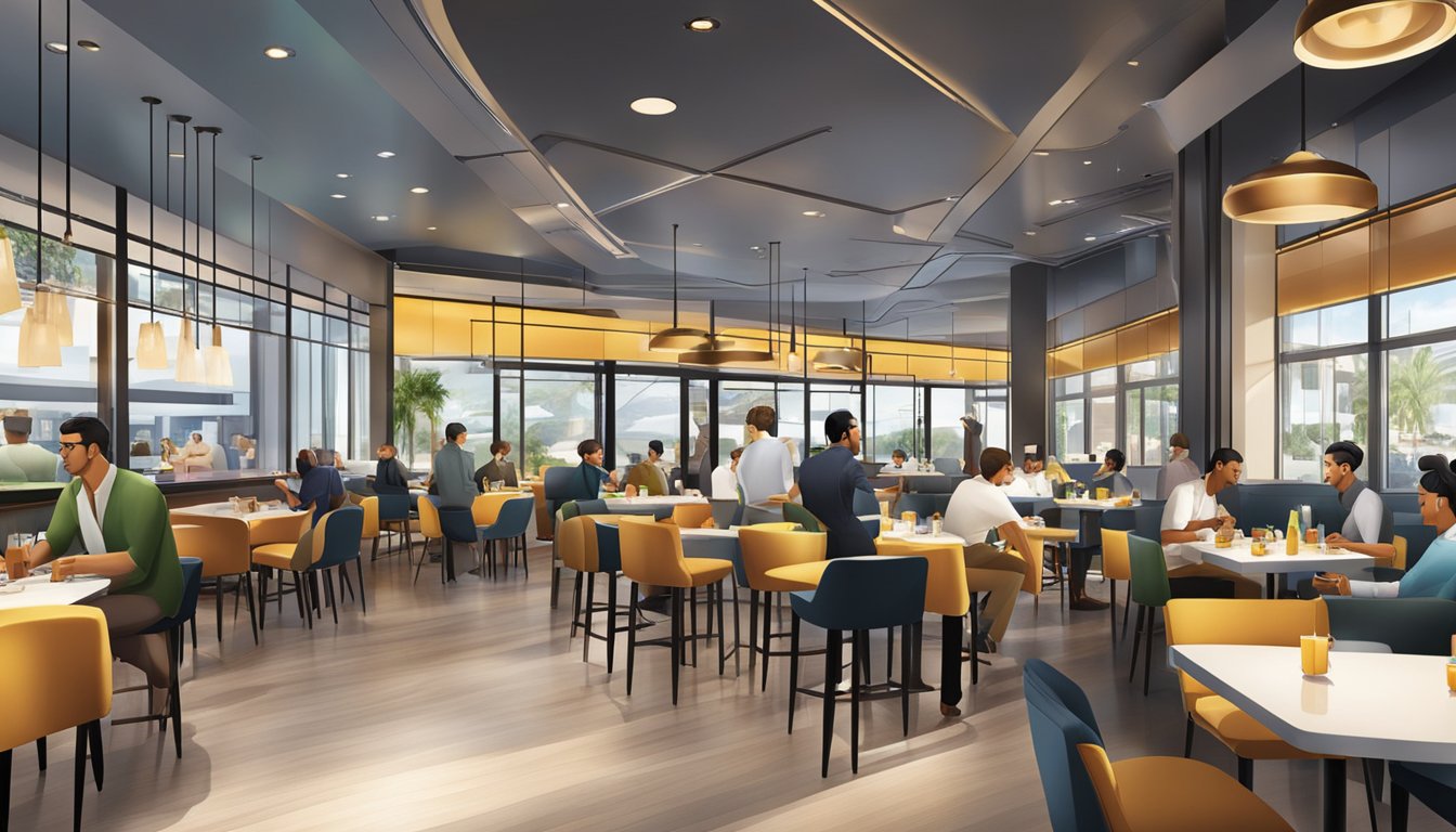 The bustling ambiance of MBFC restaurants exudes modern convenience and connectivity, with sleek interiors and vibrant dining spaces