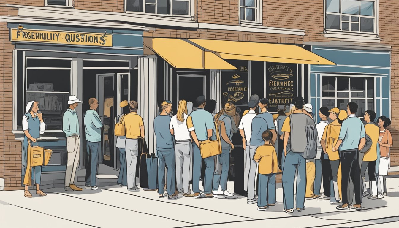 Customers lined up outside Northpoint restaurant, eagerly awaiting their turn to enter. The sign displayed "Frequently Asked Questions" in bold lettering, drawing attention to the popular eatery