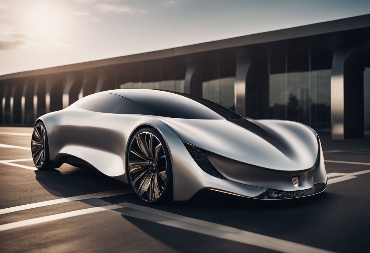 A sleek, futuristic vehicle glides down a runway, exuding elegance and sophistication. Its smooth lines and luxurious details evoke the essence of haute couture fashion