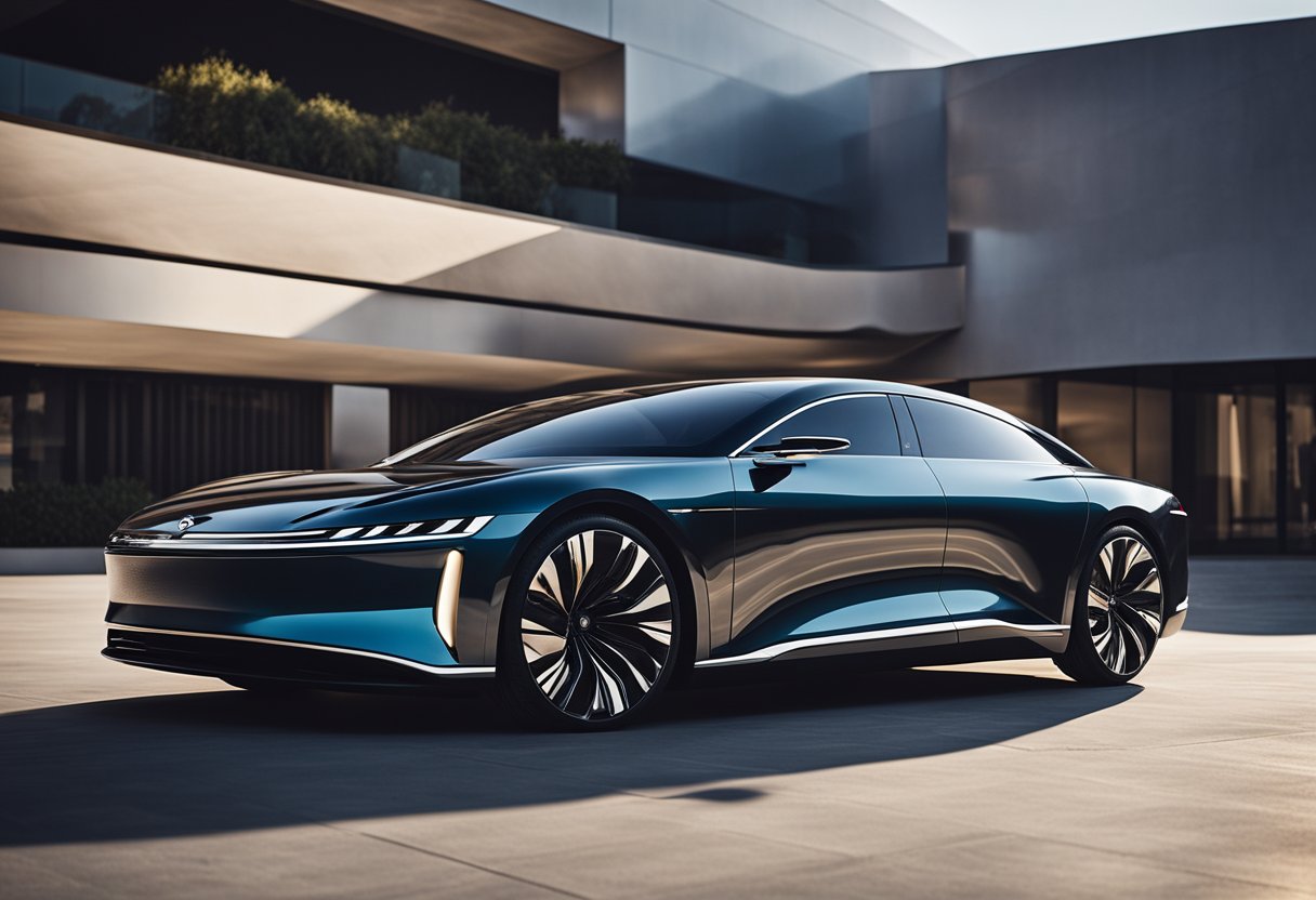 The sleek lines of the Lucid Air intertwine with the elegance of haute couture, creating a vision of engineering excellence and artistic innovation