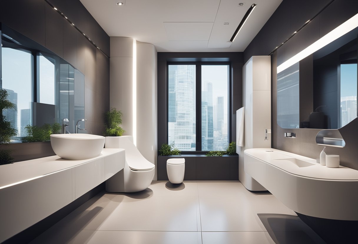 A sleek, futuristic toilet with integrated technology and innovative design