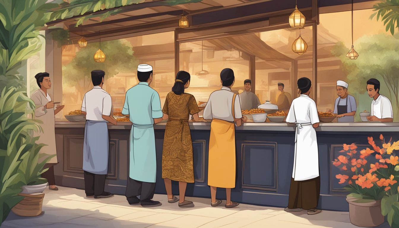 Customers line up outside Aisyah restaurant, eagerly waiting to dine. The aroma of sizzling spices fills the air, as the chef prepares mouthwatering dishes