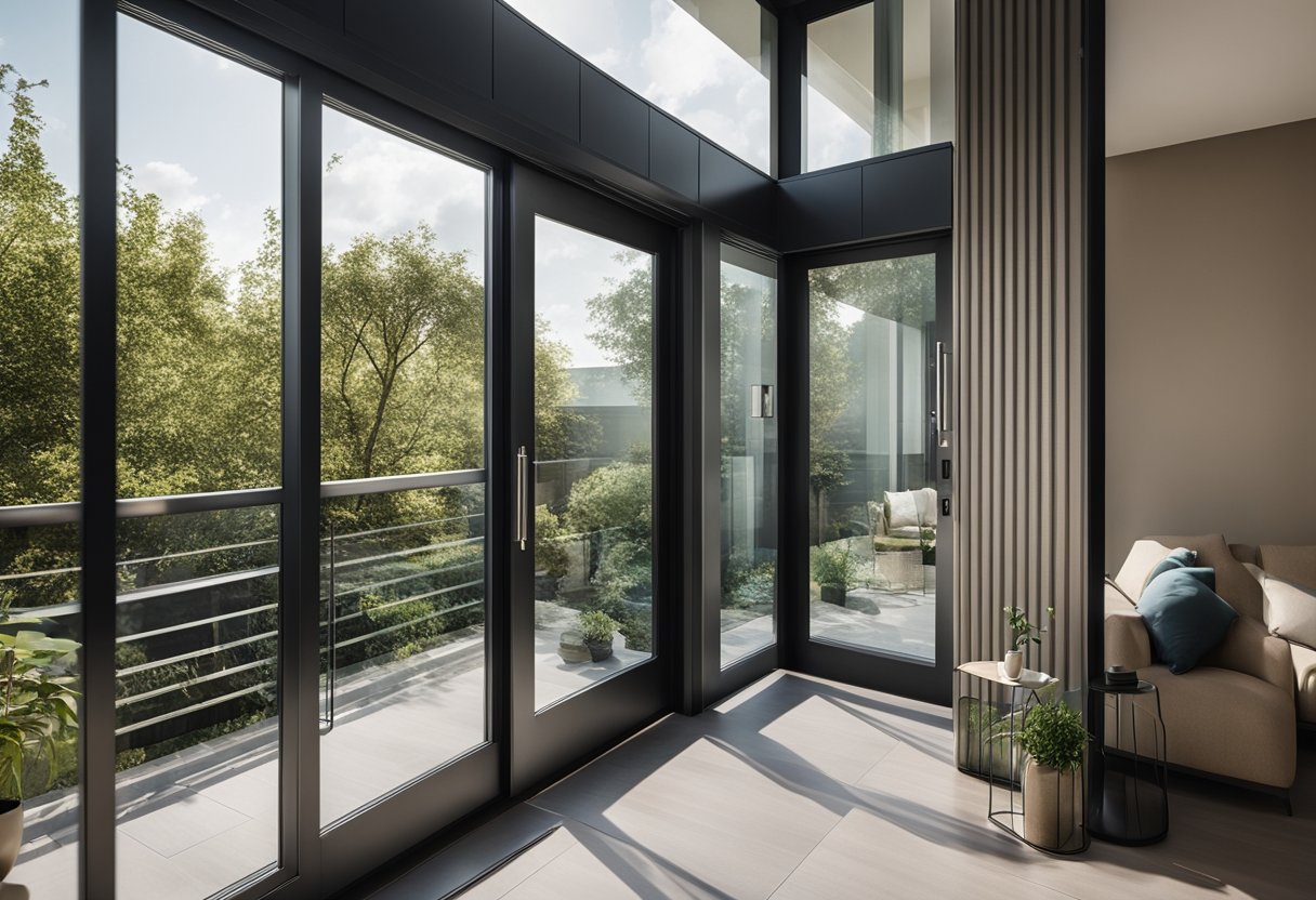 A sleek, modern balcony door and window design with clean lines and innovative features, allowing for seamless indoor-outdoor living