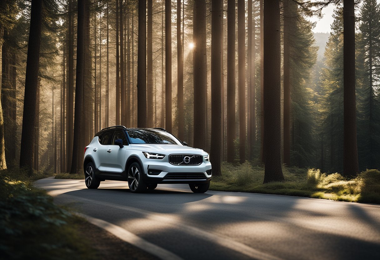 The XC40 Recharge sits against a backdrop of minimalist, natural elements, embodying the essence of Scandinavian design with its sleek, sculptural form and clean lines