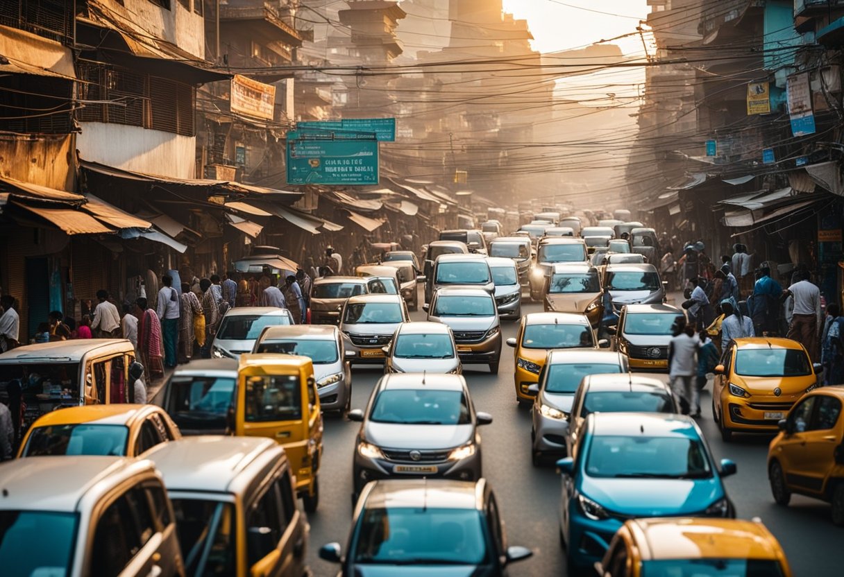 The bustling streets of India are filled with colorful, compact Smart EQ vehicles weaving through traffic, showcasing their dominance in the crowded urban landscape