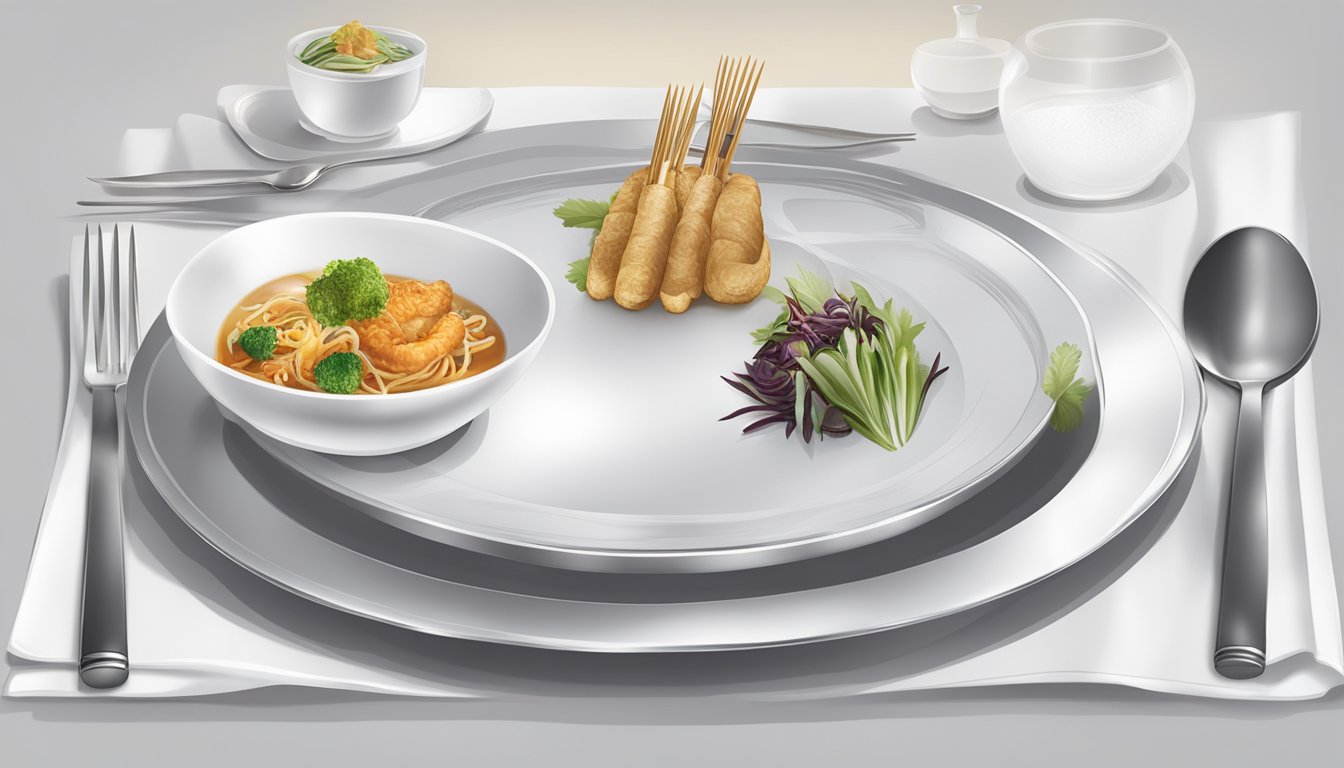 A table covered in a white tablecloth, adorned with elegant silverware and a menu featuring modern Asian cuisine at Restaurant Ibid