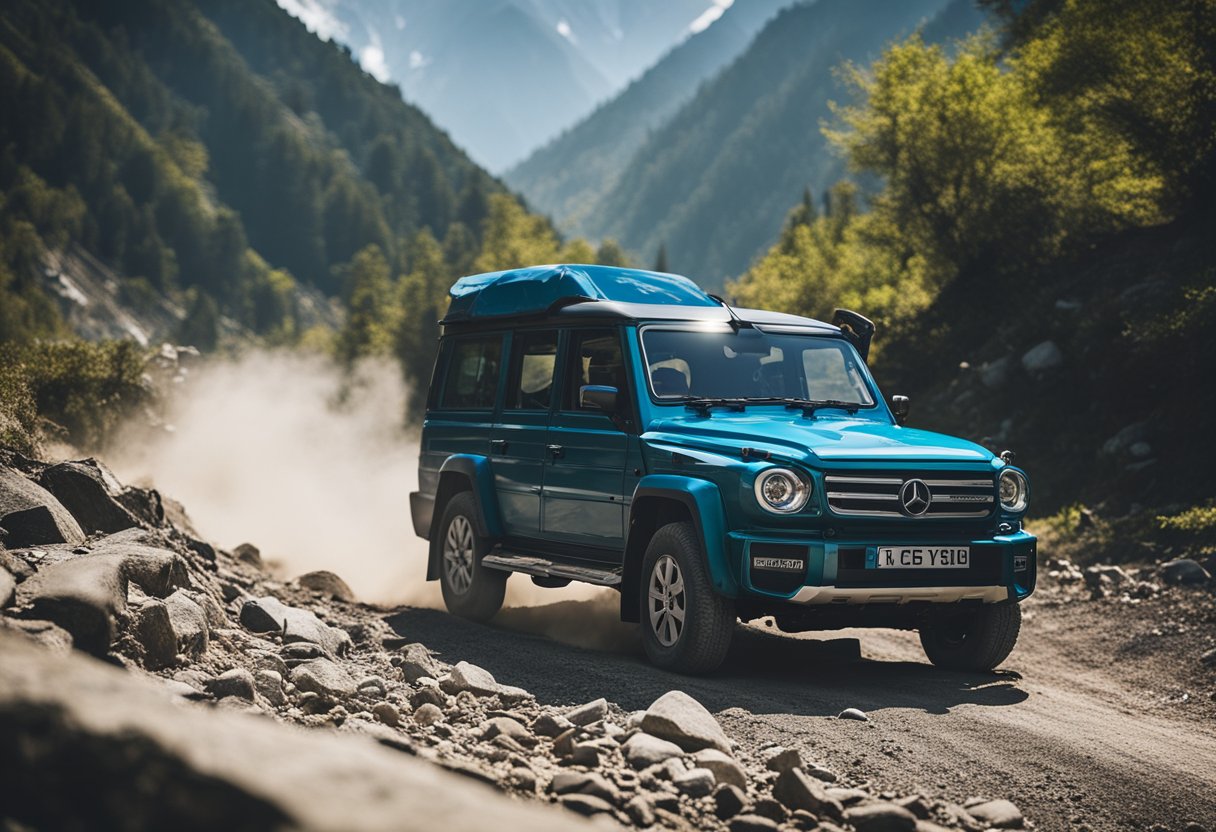 The M-Byte car navigates treacherous Himalayan roads, showcasing its durability and performance in extreme conditions