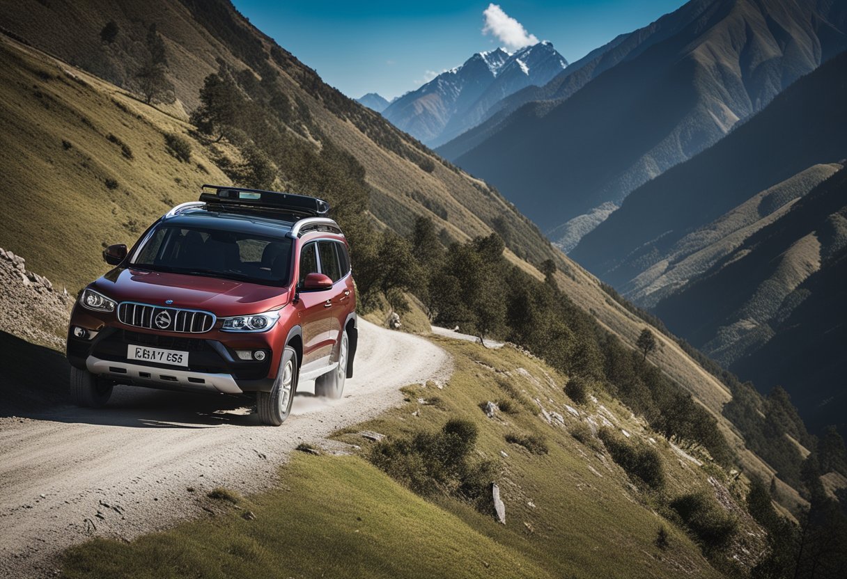 The M-Byte navigates the treacherous Himalayan roads, conquering steep inclines and sharp turns with ease. The rugged terrain tests the vehicle's capabilities, but it powers through, showcasing its strength and agility