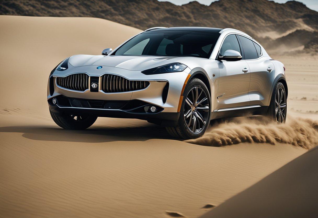 Fisker's all-electric off-roader rides the sandy dunes of Ocean Odyssey, capturing the thrill of surfing on land