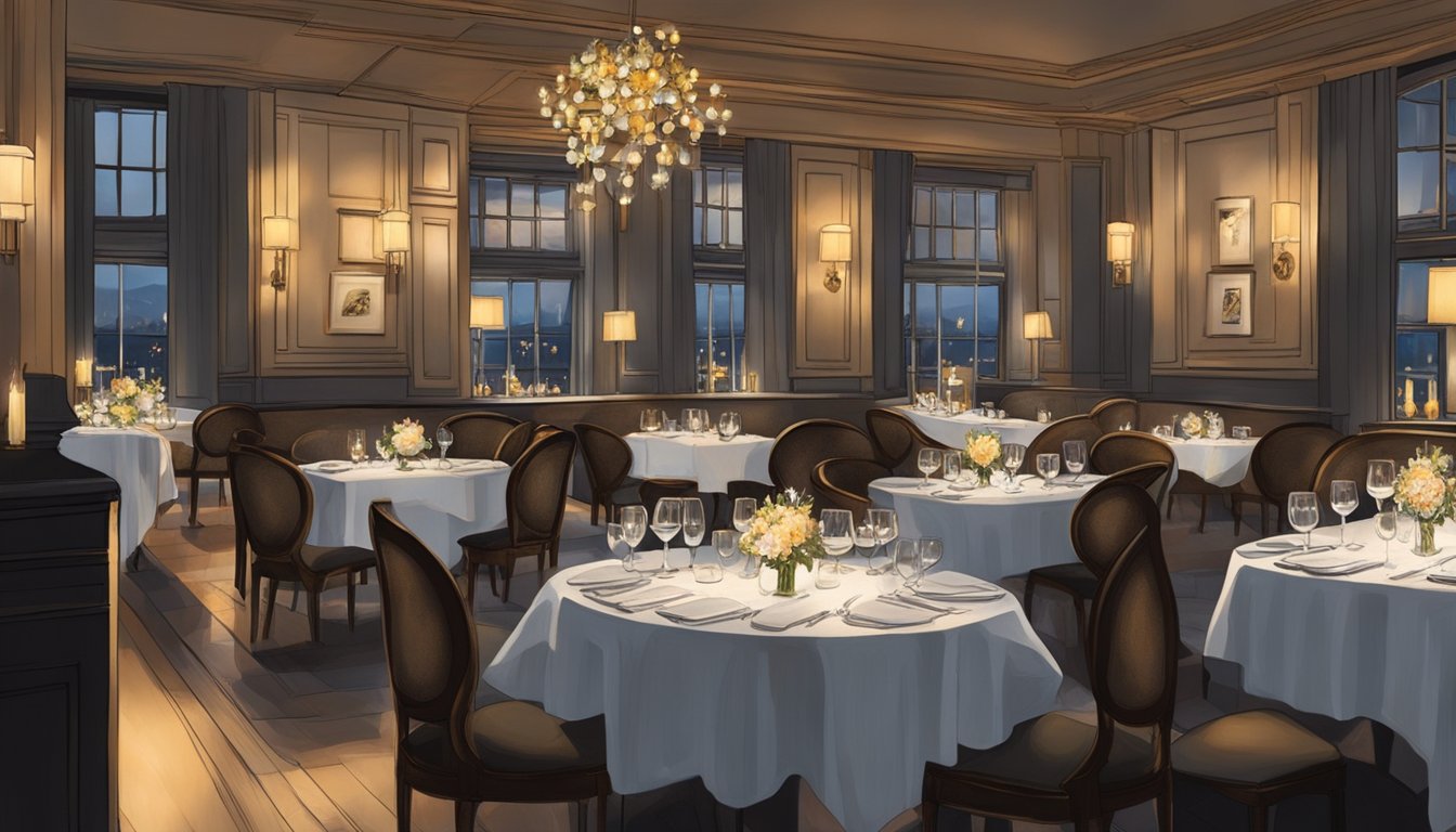 The bustling restaurant jag exudes warmth and elegance with dim lighting, flickering candles, and tables adorned with crisp white linens. A symphony of clinking glasses and murmured conversations fills the air