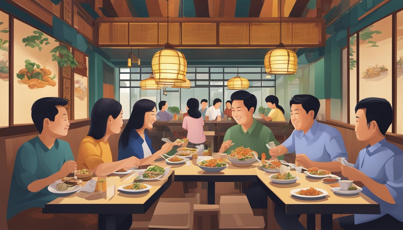 Customers enjoying a meal at Lai Wah Restaurant, with a bustling atmosphere and delicious aromas filling the air