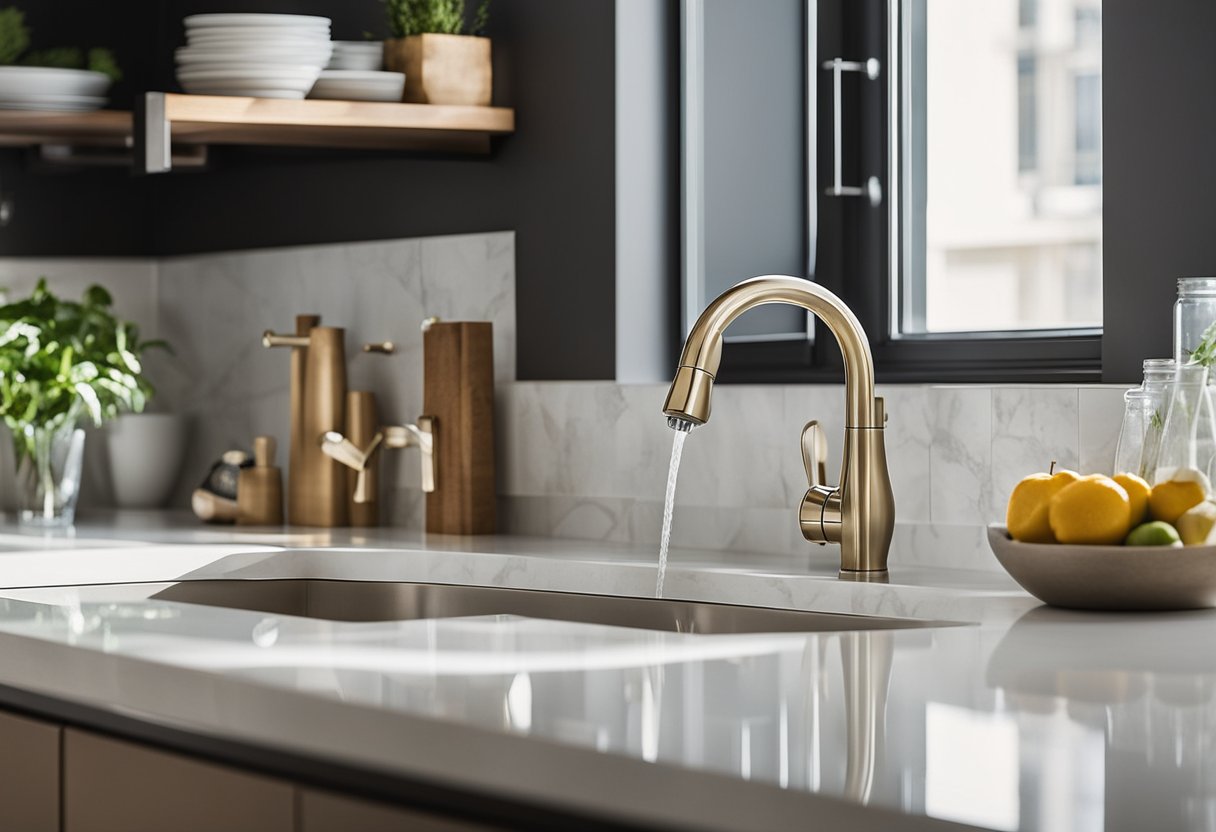 A variety of kitchen basin materials and styles are displayed on a clean, well-lit countertop