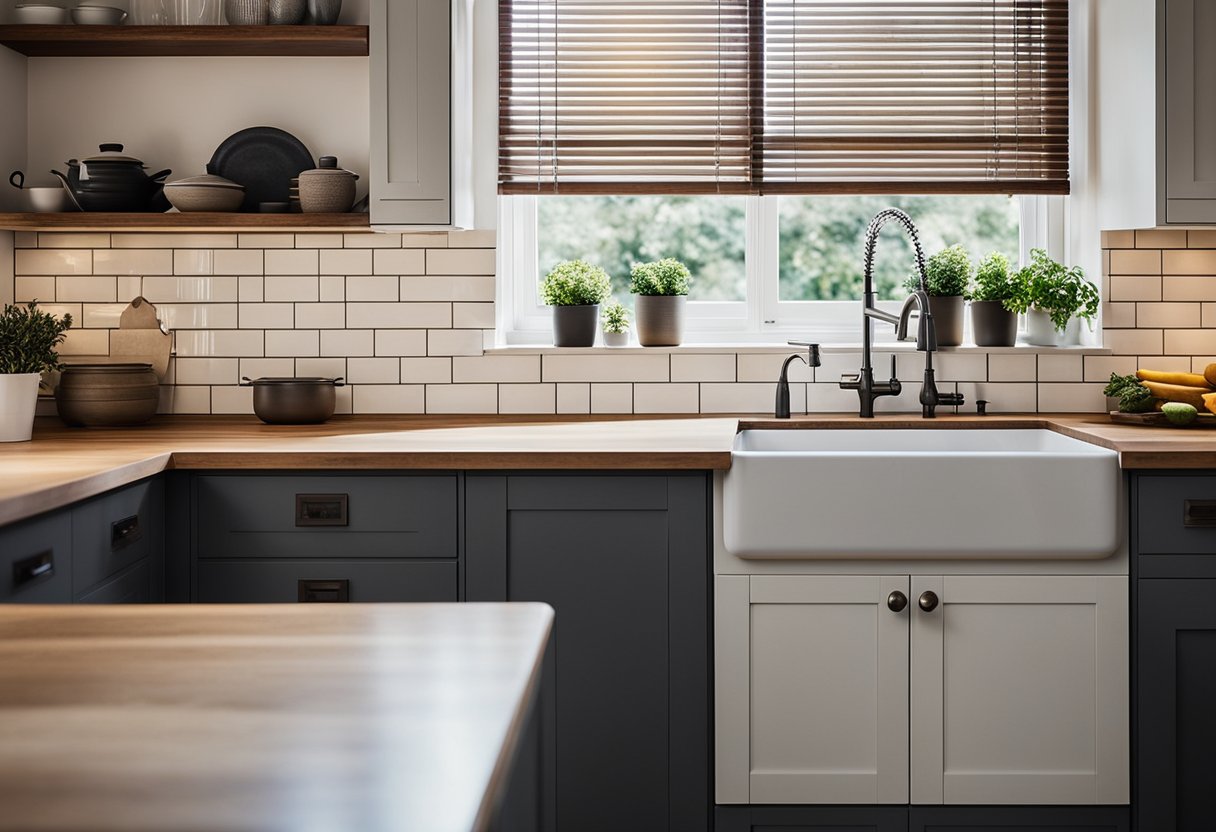 A well-organized kitchen with efficient plumbing layout, incorporating proper drainage and water supply connections, and utilizing high-quality materials for durability and functionality