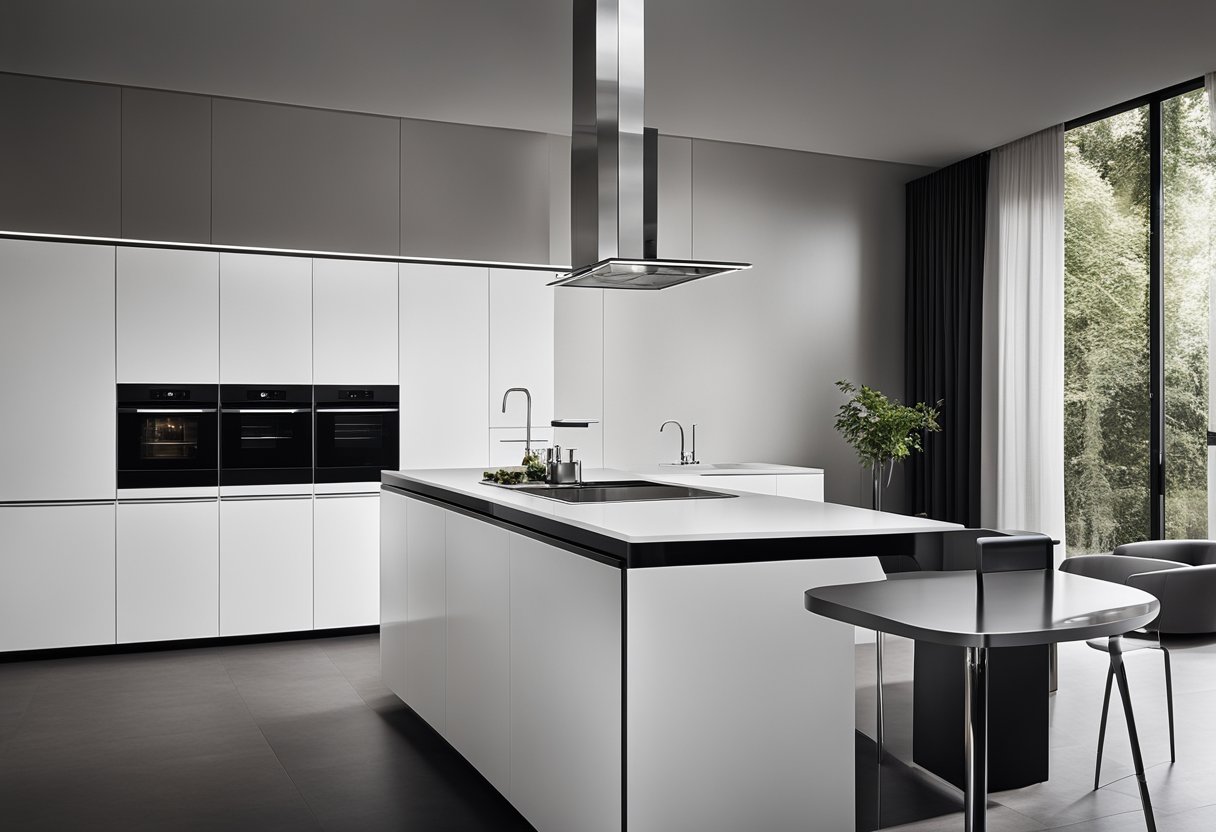 A sleek, modern Boffi kitchen design with minimalist lines and high-quality materials, showcasing functionality and luxury