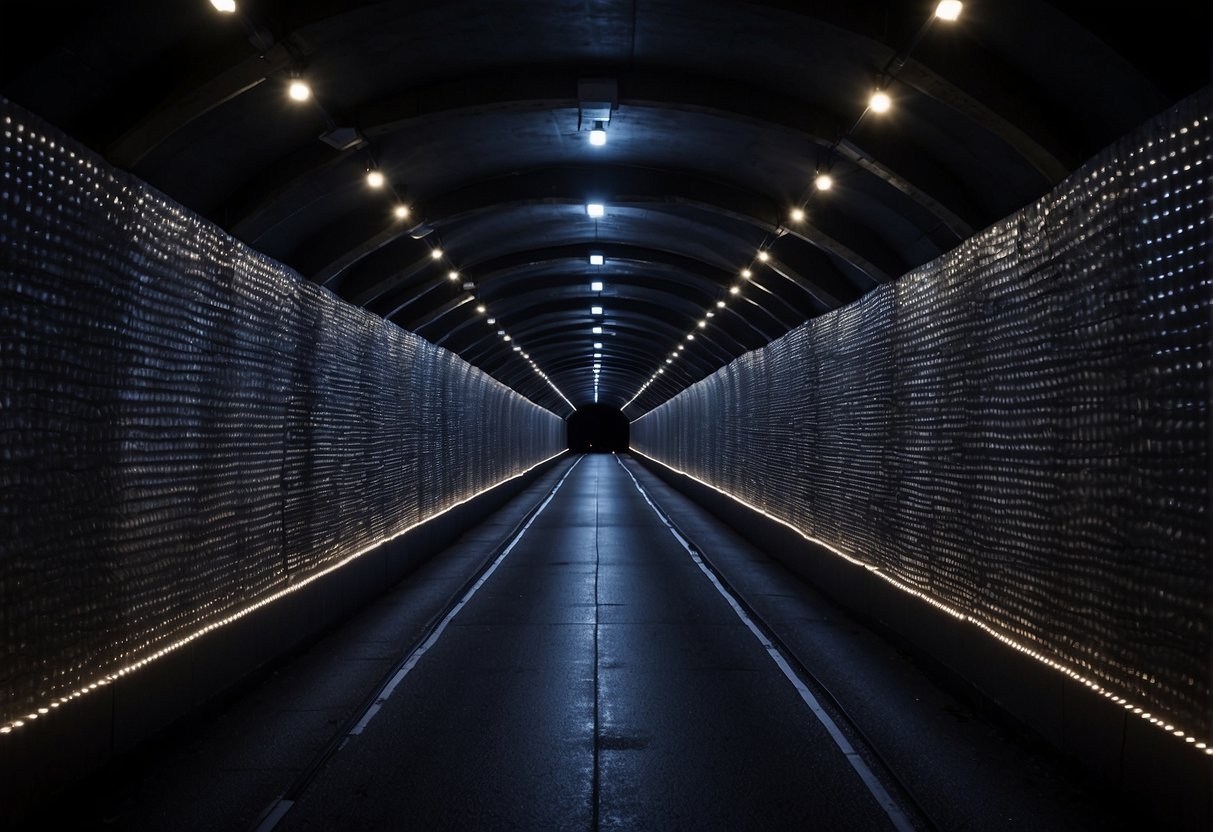 A dark tunnel with blurred edges, surrounded by bright lights, and a sense of pressure building behind the eyes