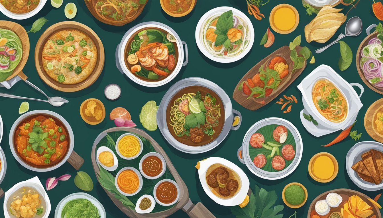 A vibrant display of colorful dishes and exotic ingredients at Nalan Restaurant, Singapore. The menu offerings showcase a fusion of culinary delights from various cultures