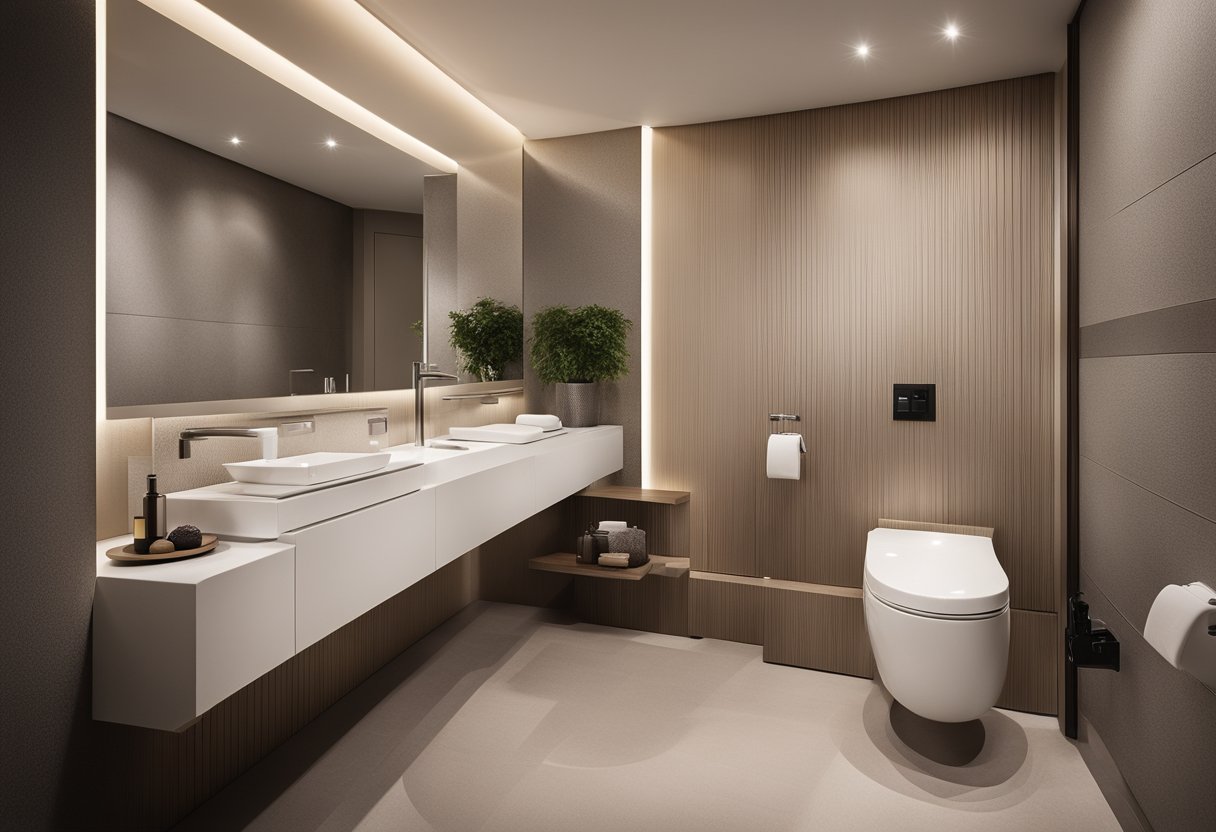 A modern spa toilet with sleek, minimalist design. Clean lines, neutral colors, and high-tech features create a luxurious and inviting atmosphere