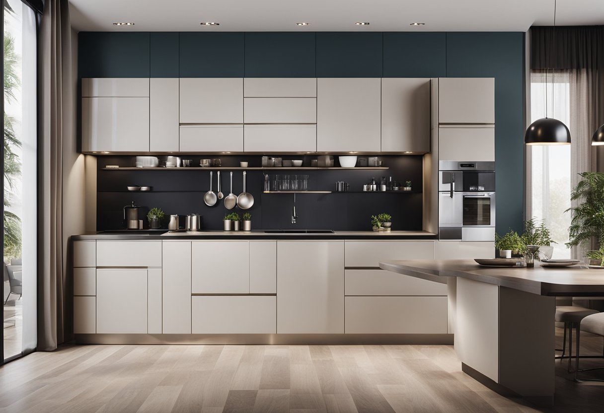 A sleek, spacious kitchen with high-end appliances and modern furniture