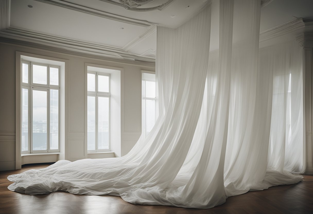 A room covered in white renovation dust sheets in Singapore