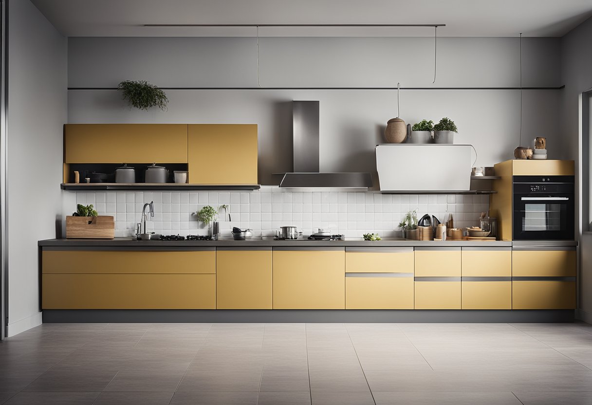 A modern kitchen with three connected countertops, each with its own sink and stove, creating an efficient and stylish workspace