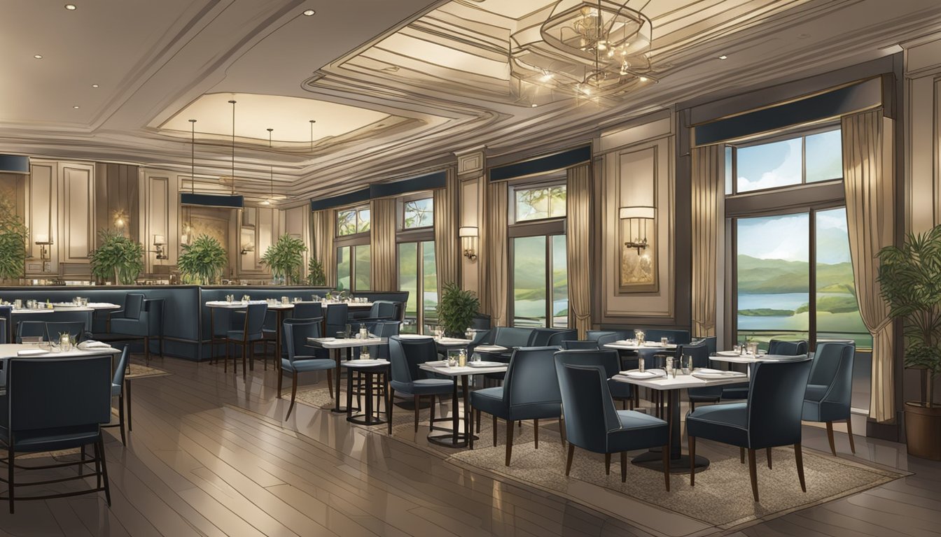 The elegant interior of Da Paolo Dempsey restaurant & bar, featuring modern furnishings and soft lighting, creates a sophisticated and inviting atmosphere