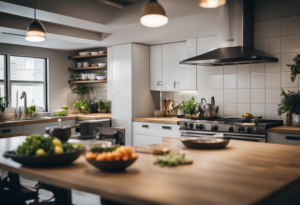 The kitchen triangle is formed by the stove, sink, and refrigerator, creating an efficient workflow for cooking and meal preparation